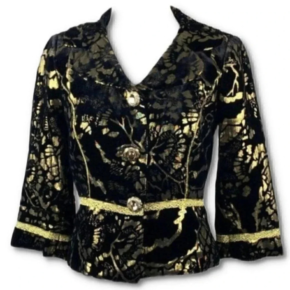 Cynthia Cynthia Steffe blazer size 2 black gold silk blend floral crushed velvet - Picture 10 of 10